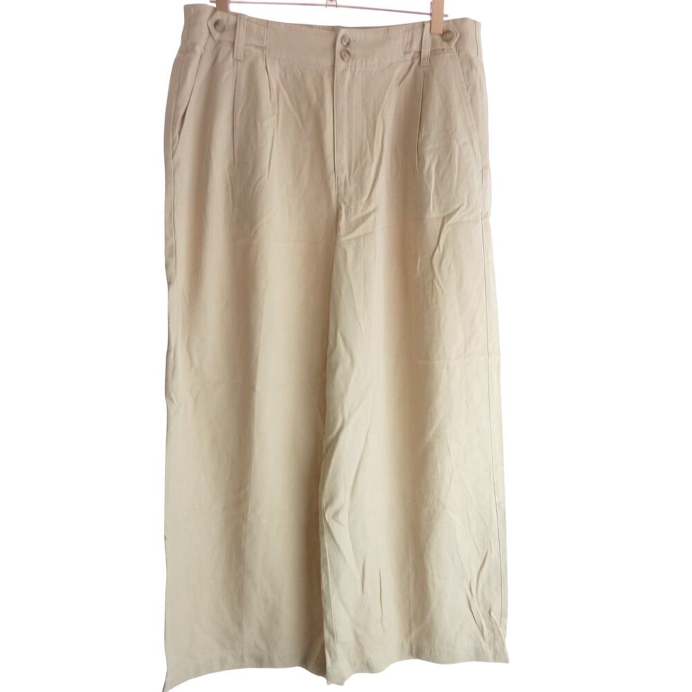 NWT Madewell Harlow Wide Leg Pant Womens 12P Beige Lyocell Cotton Linen Casual